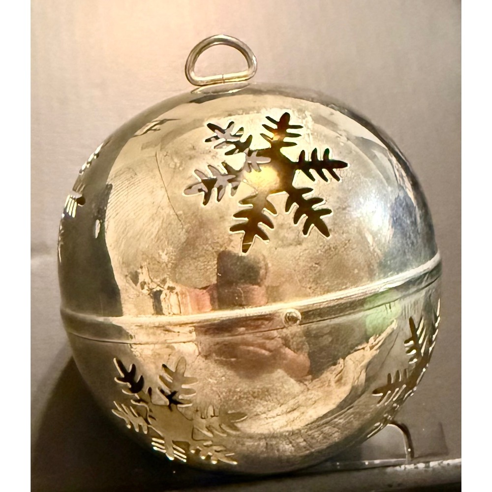 Snowflake Ball Ornament Silver Good Hinged Metal Cutout